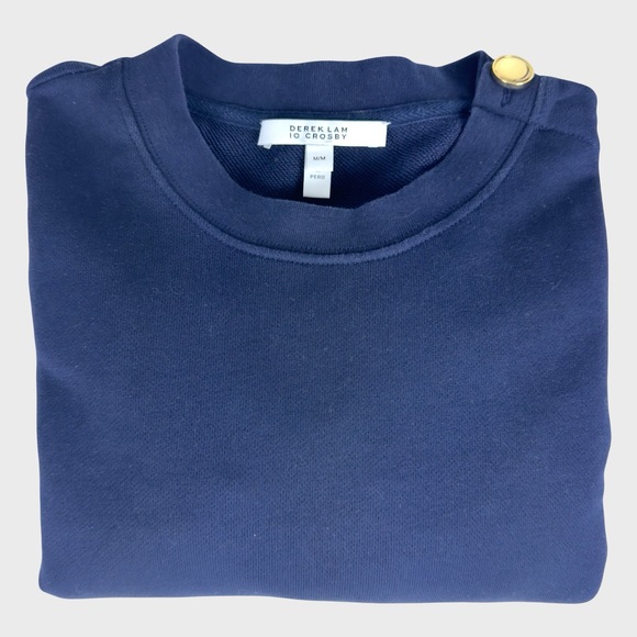 Derek Lam 10 Crosby Navy Dress with Gold Buttons on Shoulders - Picture 3 of 12